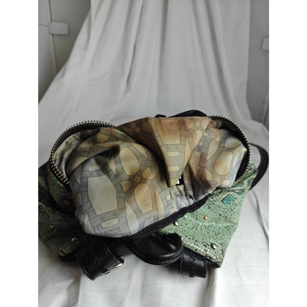 AIMEE KESTENBERG Backpack purse mint green Reptile print  black pebbled leather - Picture 12 of 16